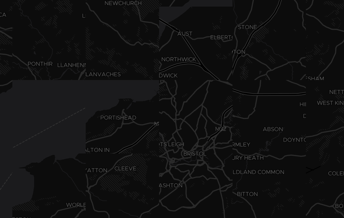 Dark map of bristol showing where MAV Reality delivers AV and video conferencing