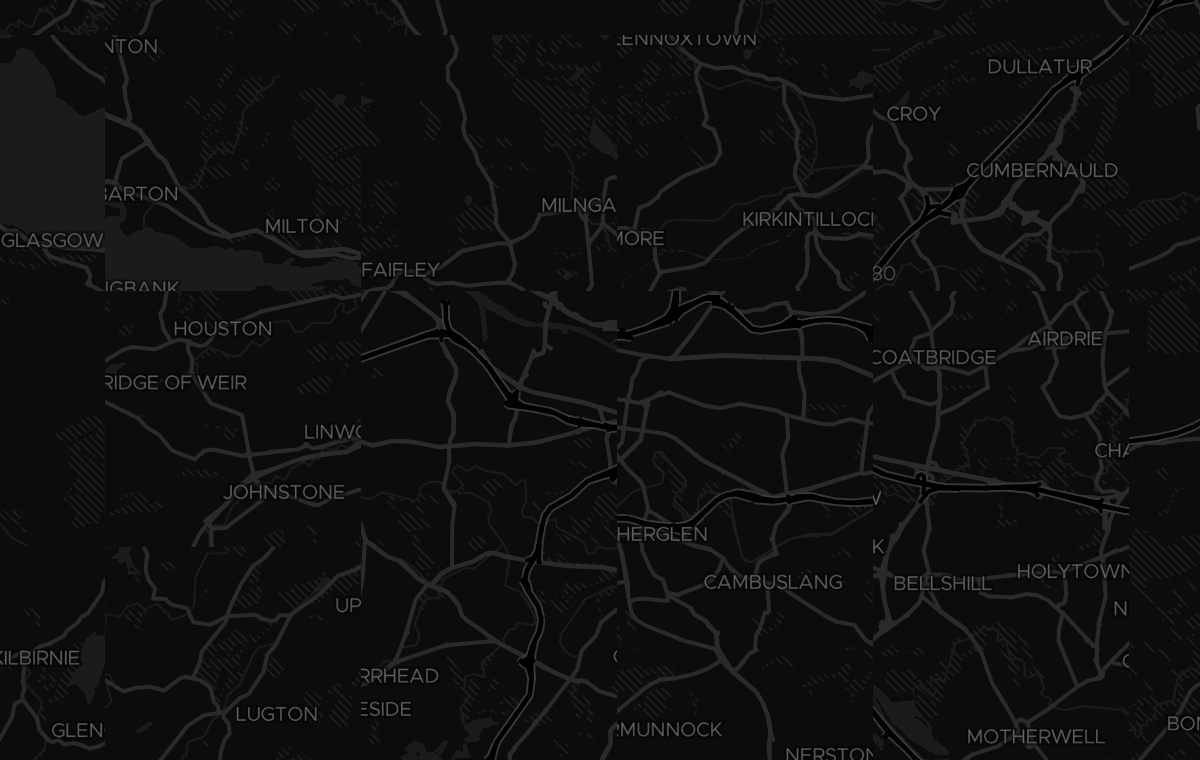 Dark map of glasgow showing where MAV Reality delivers AV and video conferencing