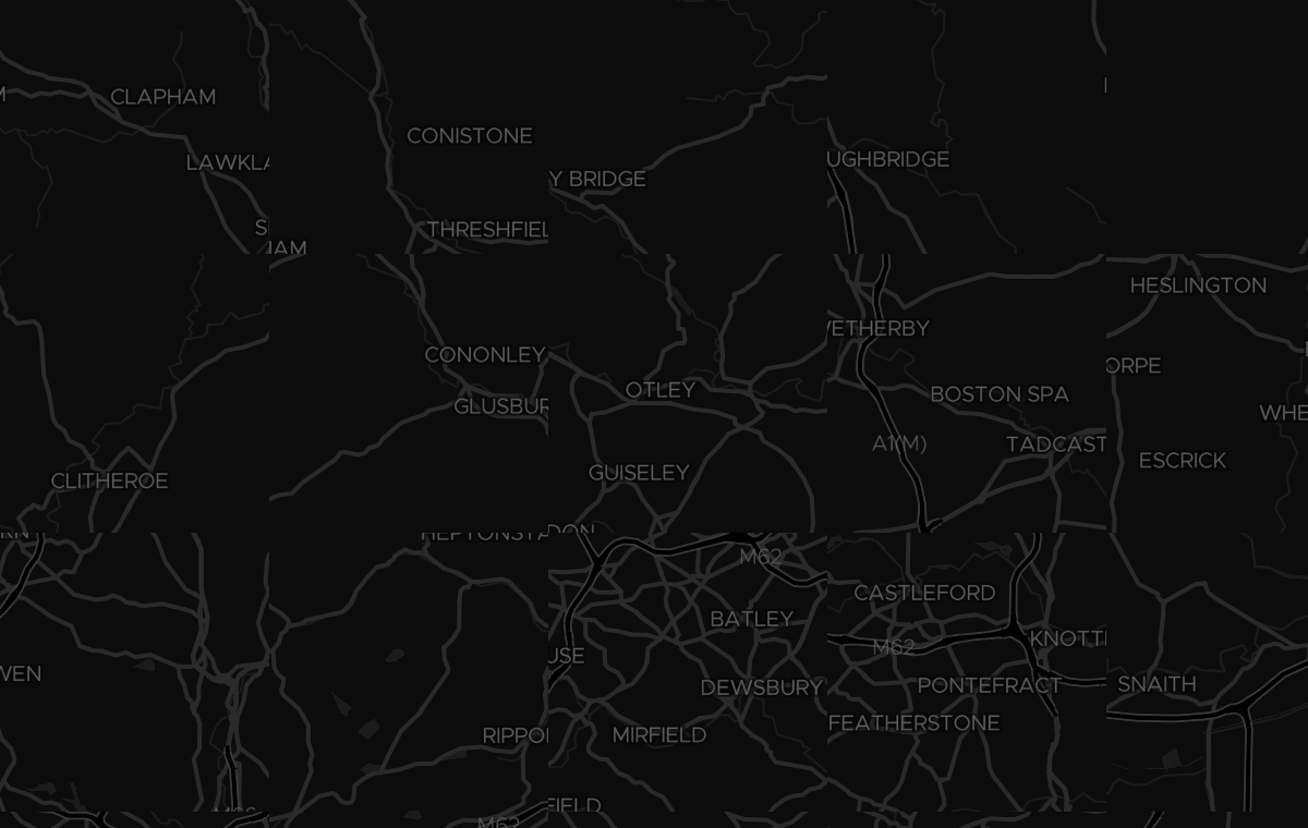 Dark map of leeds showing where MAV Reality delivers AV and video conferencing