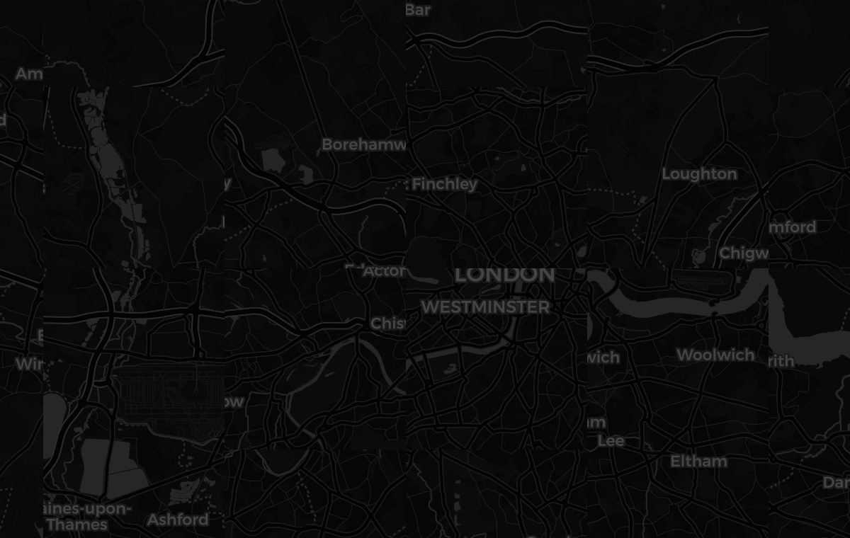 Dark map of london showing where MAV Reality delivers AV and video conferencing