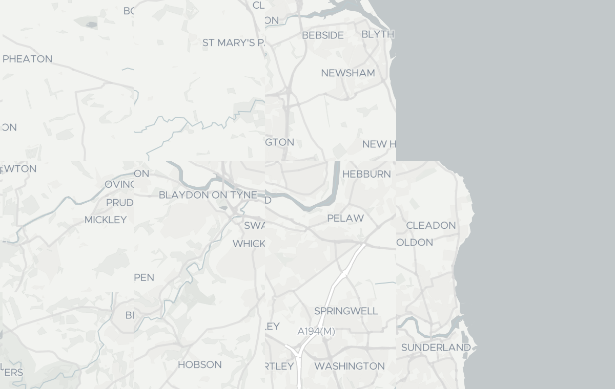 Dark map of newcastle showing where MAV Reality delivers AV and video conferencing